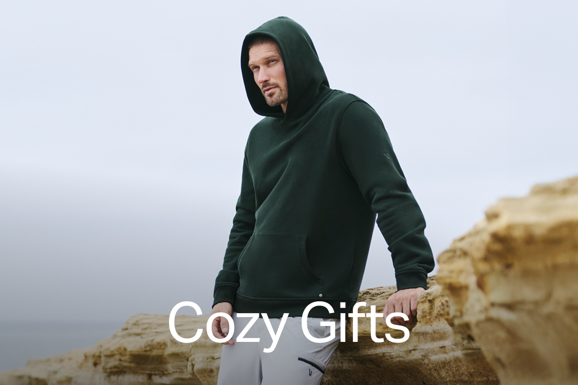 man wearing vuori restore hoodie