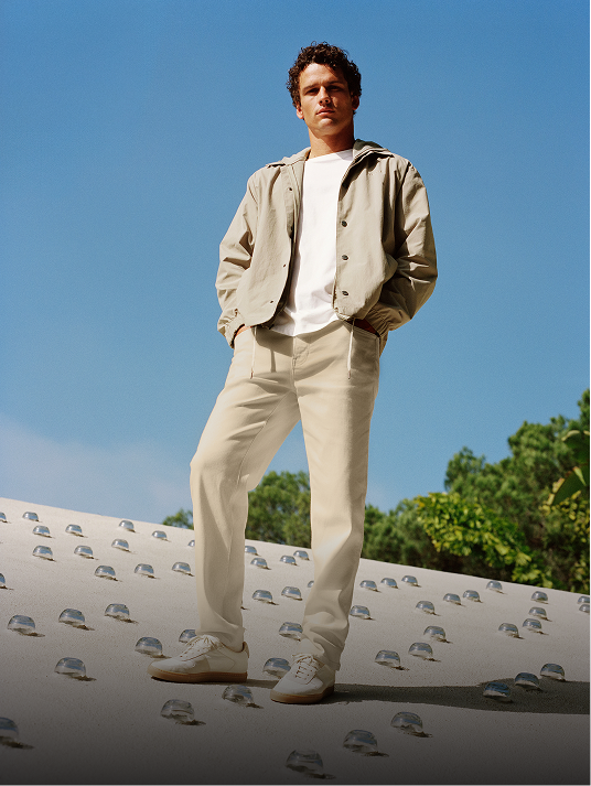 man wearing vuori denim