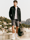 man wearing the vuori banks session short