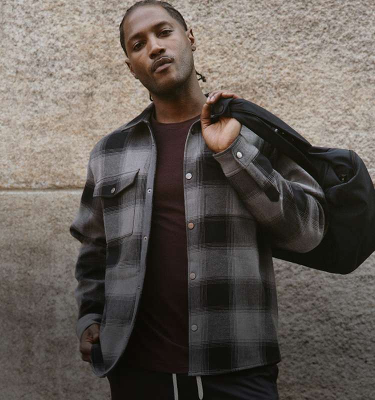 man wearing vuori shirt jacket