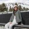 woman wearing vuori canyon insulated jacket