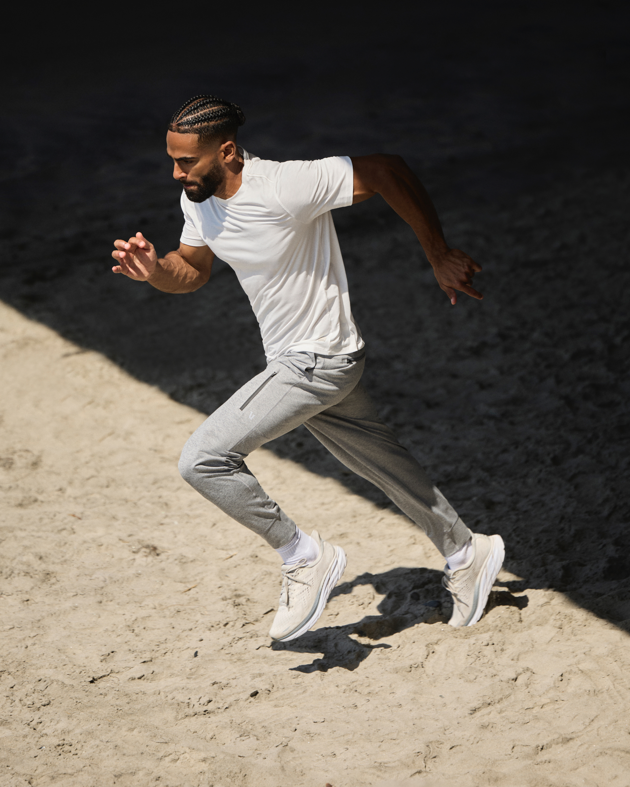 man wearing sunday jogger and strato tee