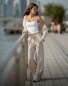 woman wearing halo wideleg