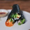 3 stacked salmon and avocado hand rolls