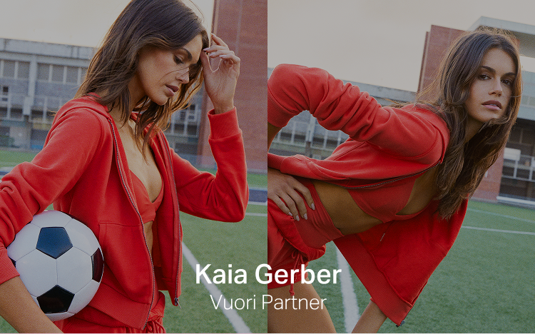 kaia gerber wearing vuori crimson