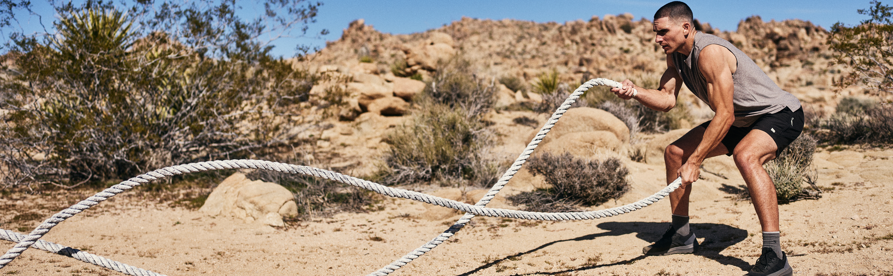 man wearing the vuori banks session short