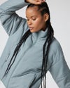 woman wearing canyon insulated jacket in vintage pistachio