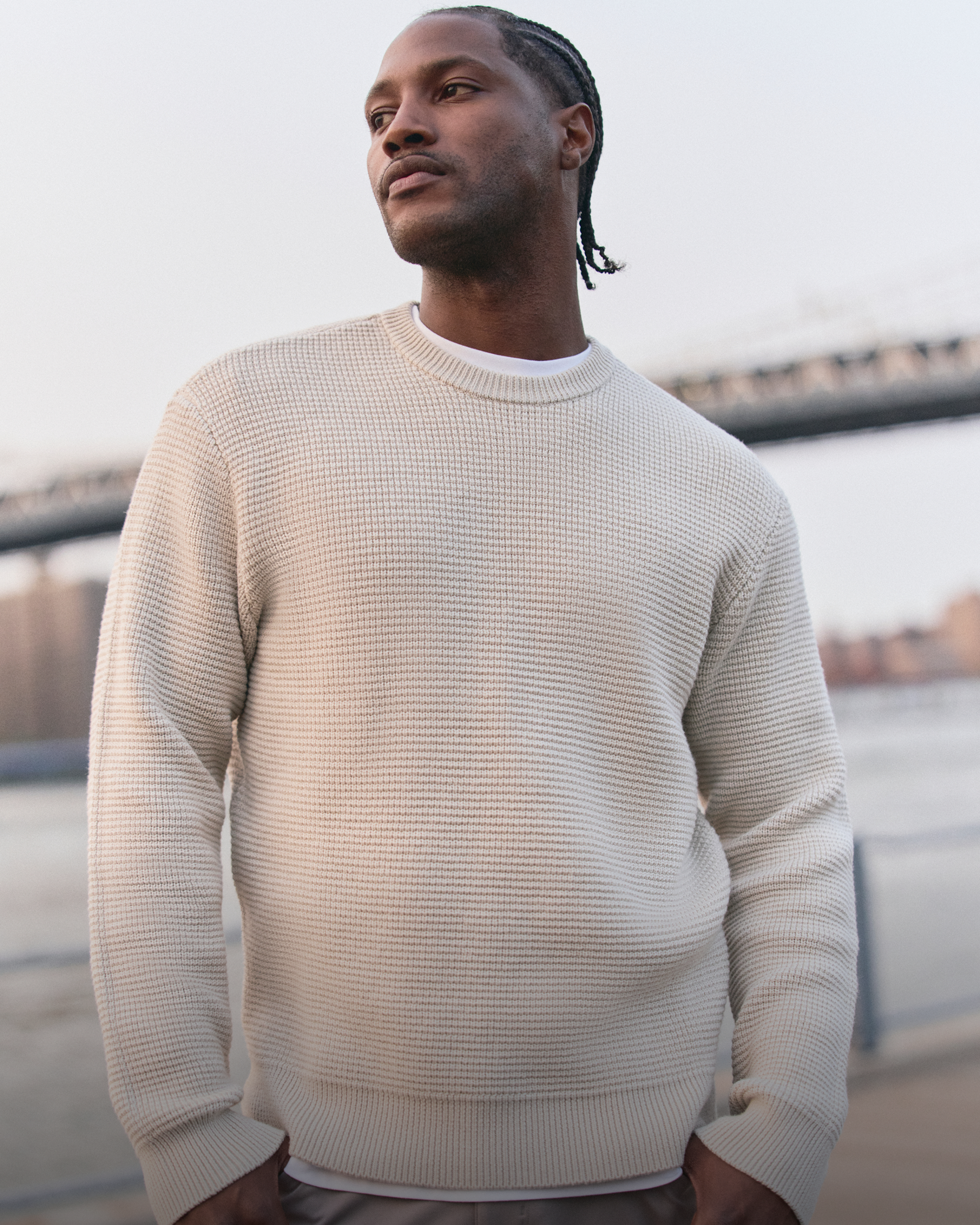 man wearing vuori sweater