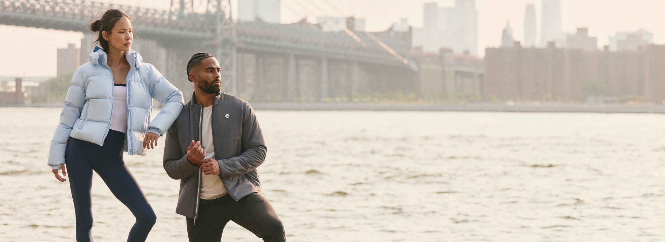 man and woman wearing vuori reset edit layers