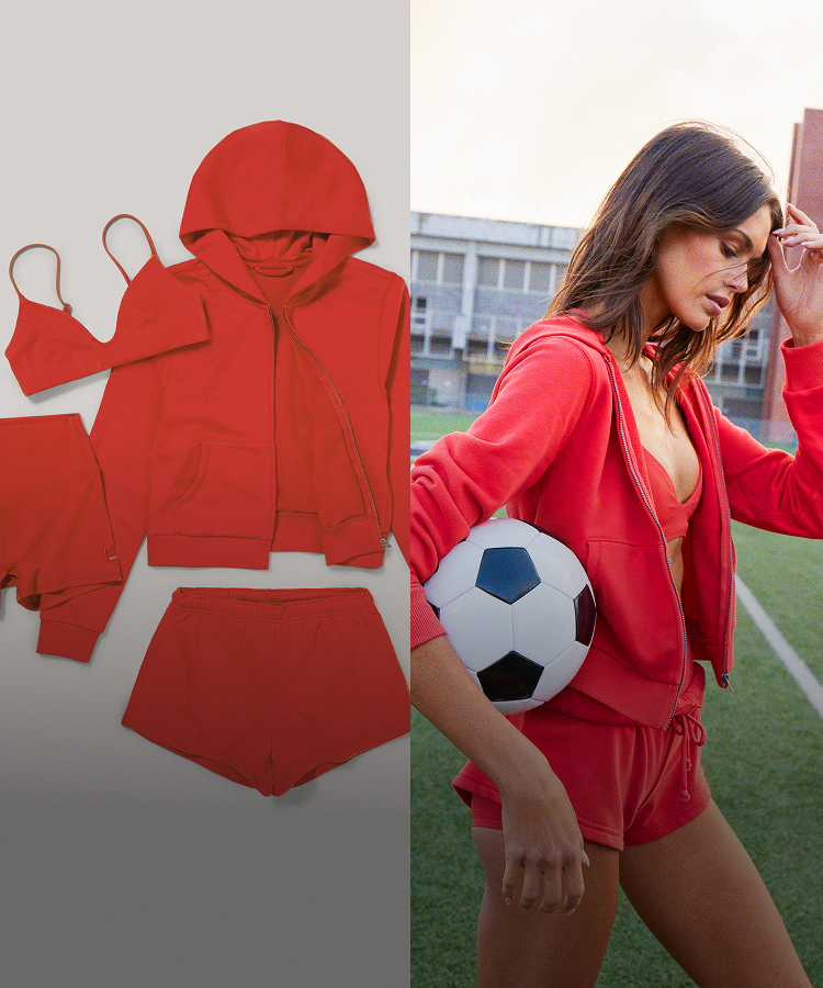 kaia gerber wearing vuori crimson