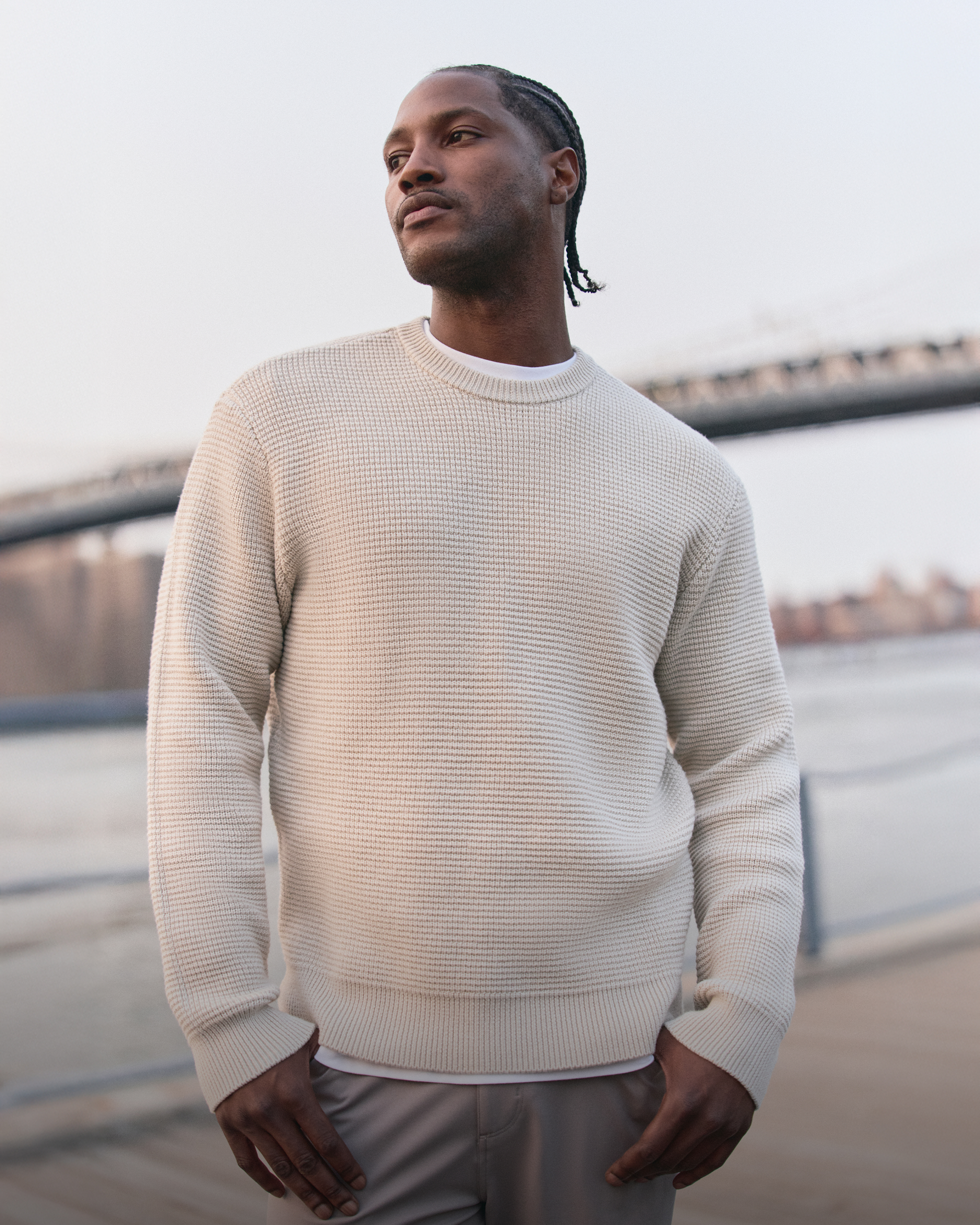 man wearing vuori long sleeve tee