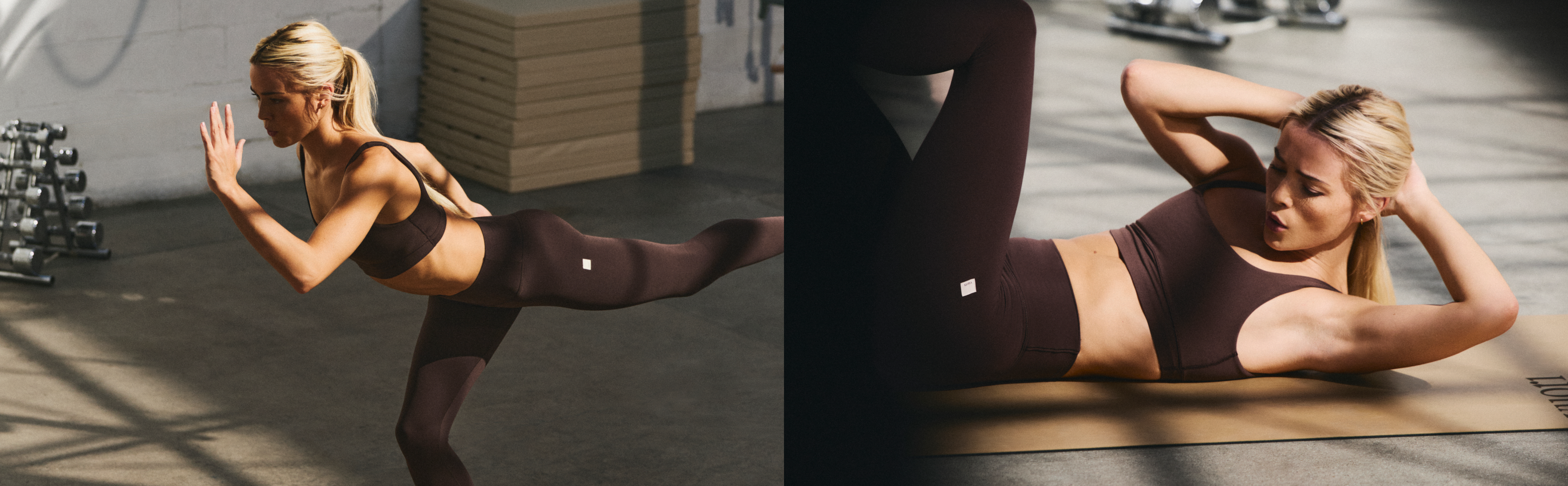 livvy dunne wearing the alltheforms bra and legging set in french roast