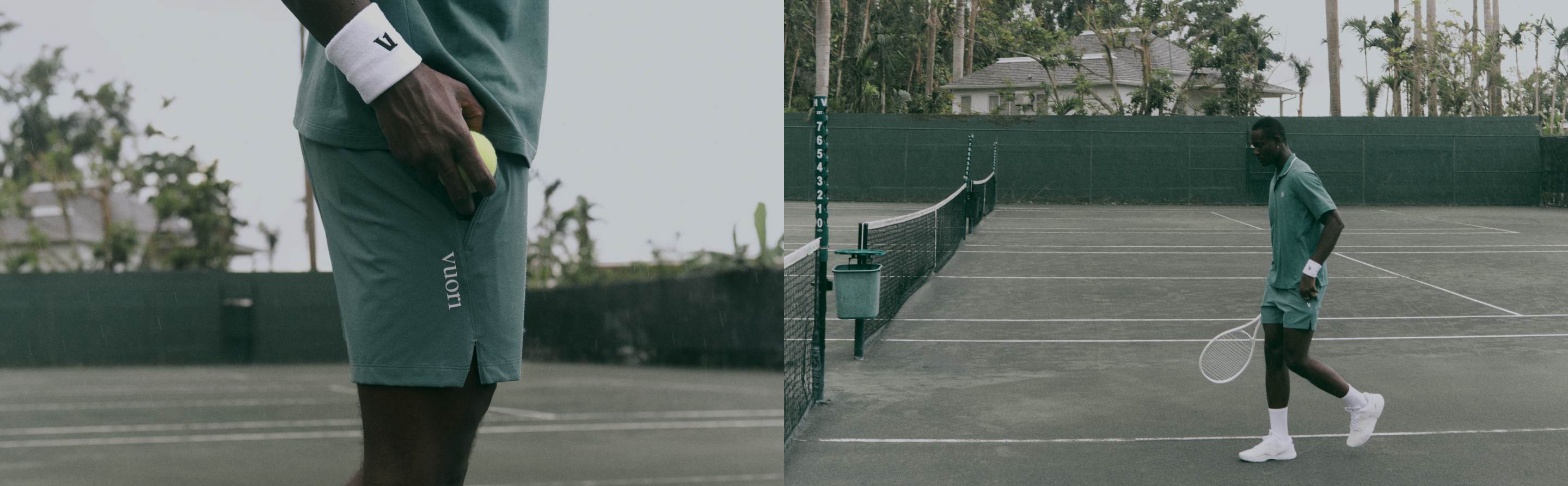 model playing tennis in vuori clothing
