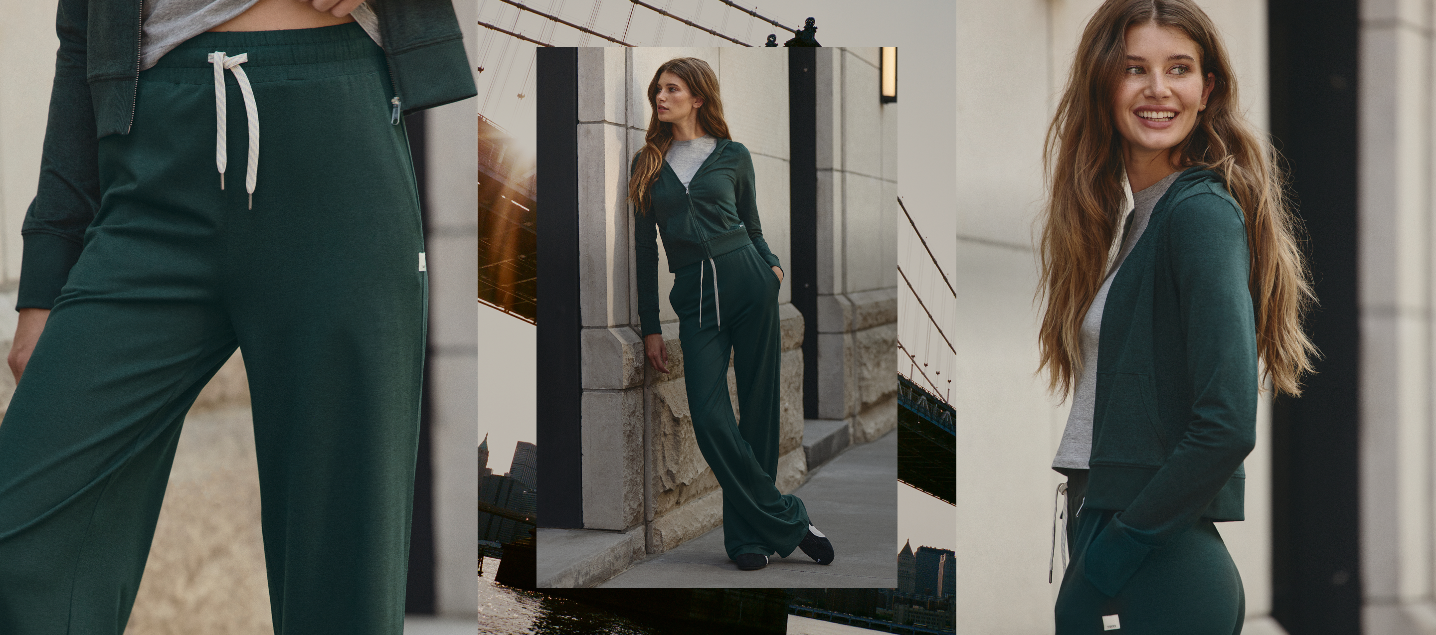 woman wearing vuori dreamknit