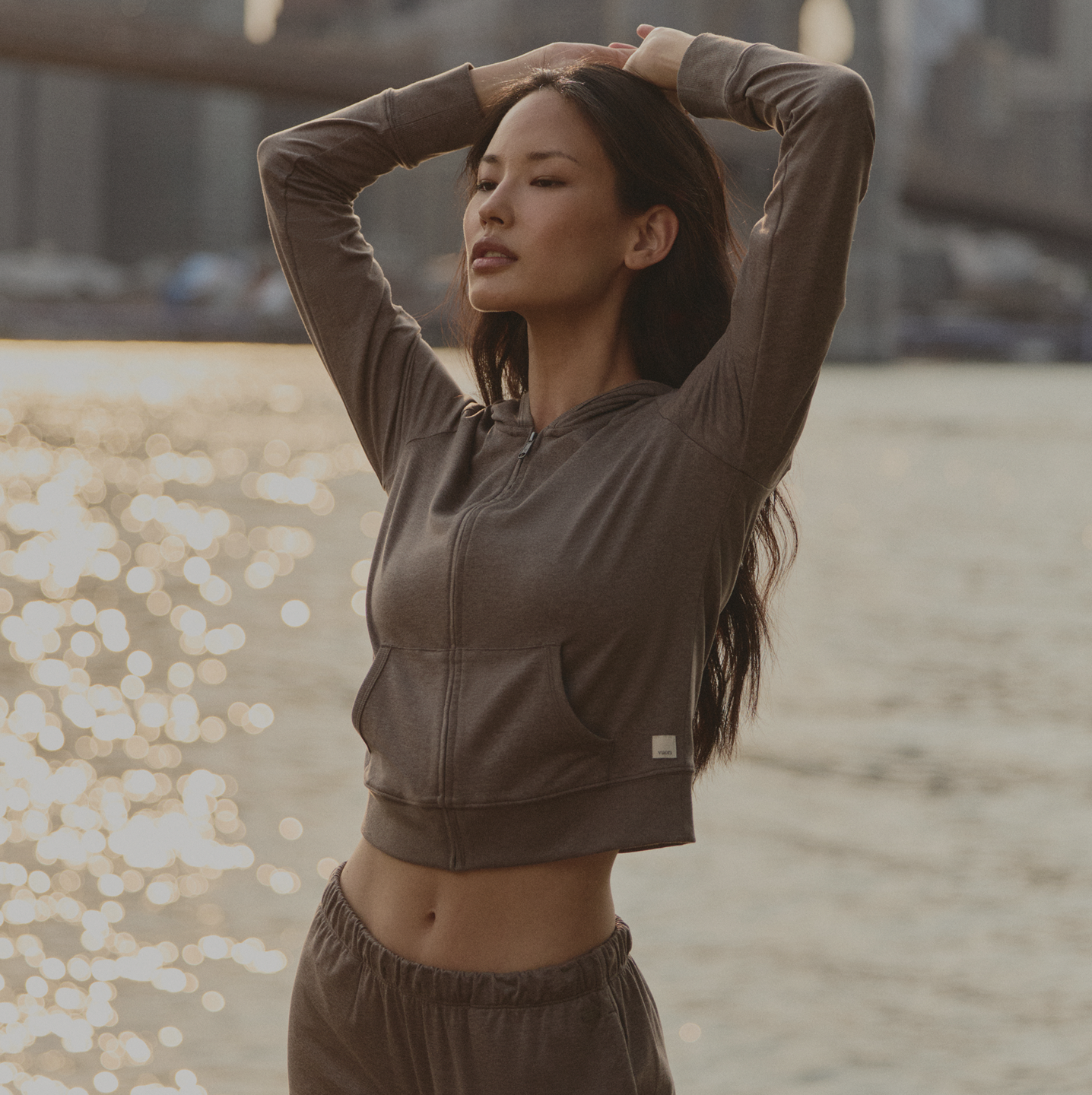 woman wearing vuori dreamknit