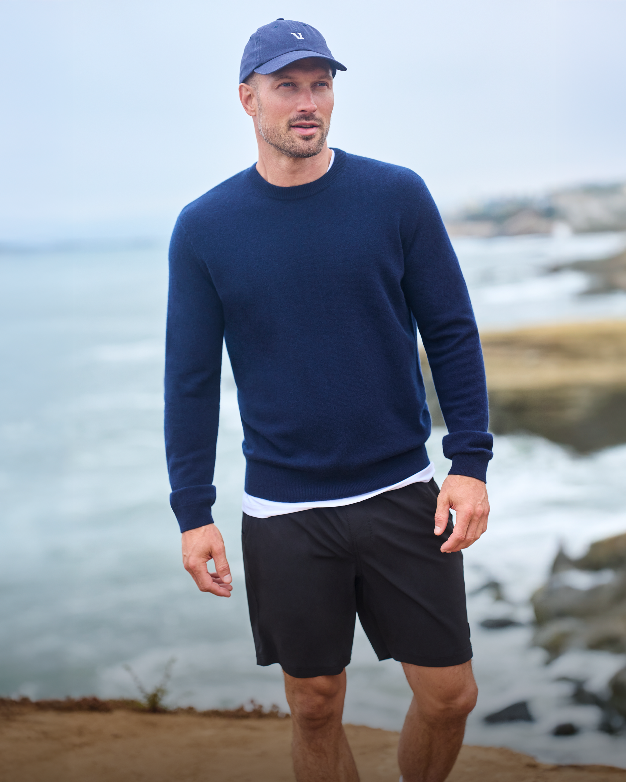 man wearing vuori shorts