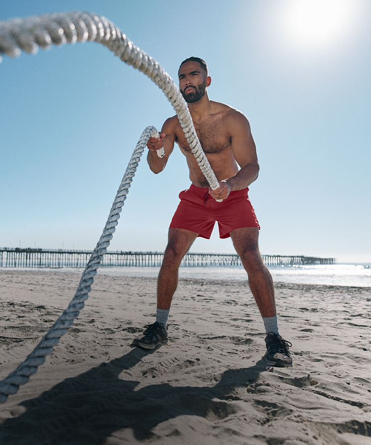 man wearing the vuori hardkore short