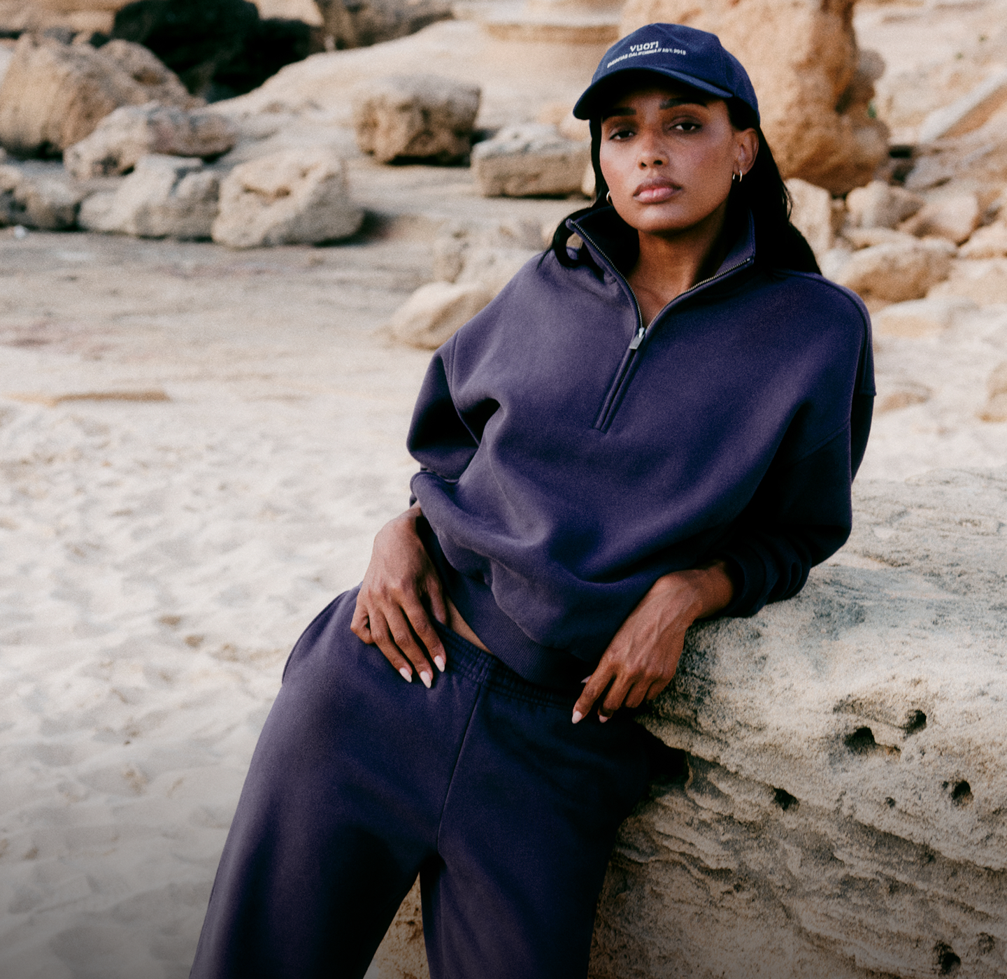 woman wearing vuori restore collection