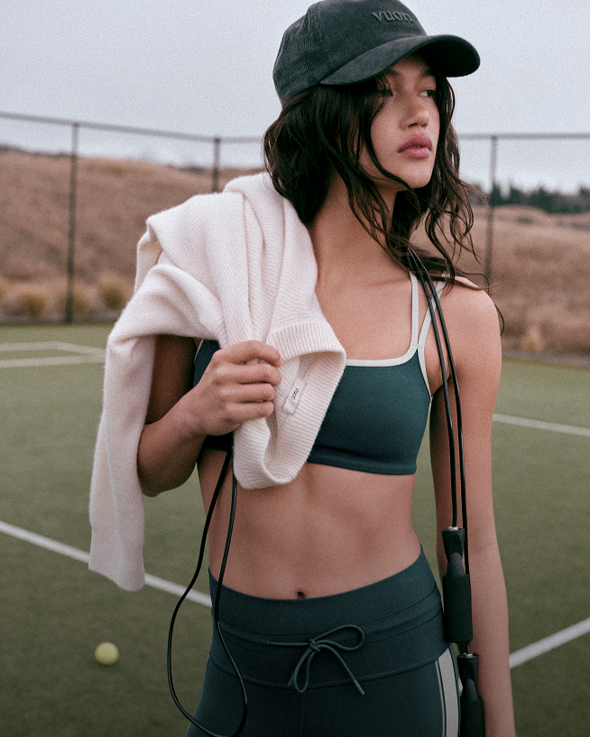 woman wearing vuori matching set