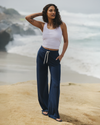 woman wearing halo wideleg
