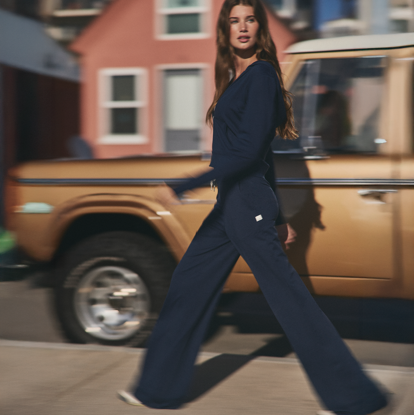 woman wearing halo wideleg