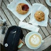 shot of pastries and vuori fanny pack