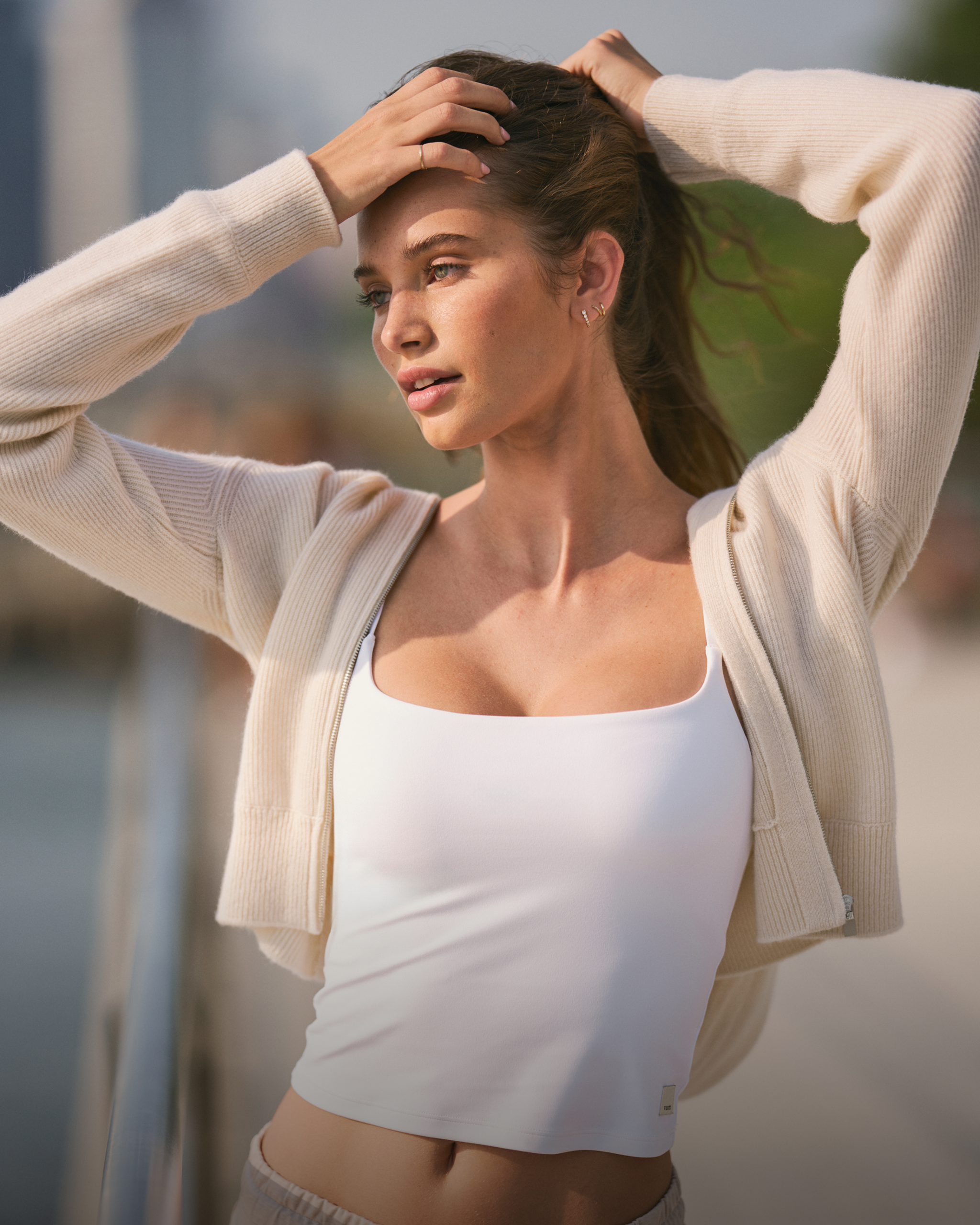 woman wearing cashmere zip