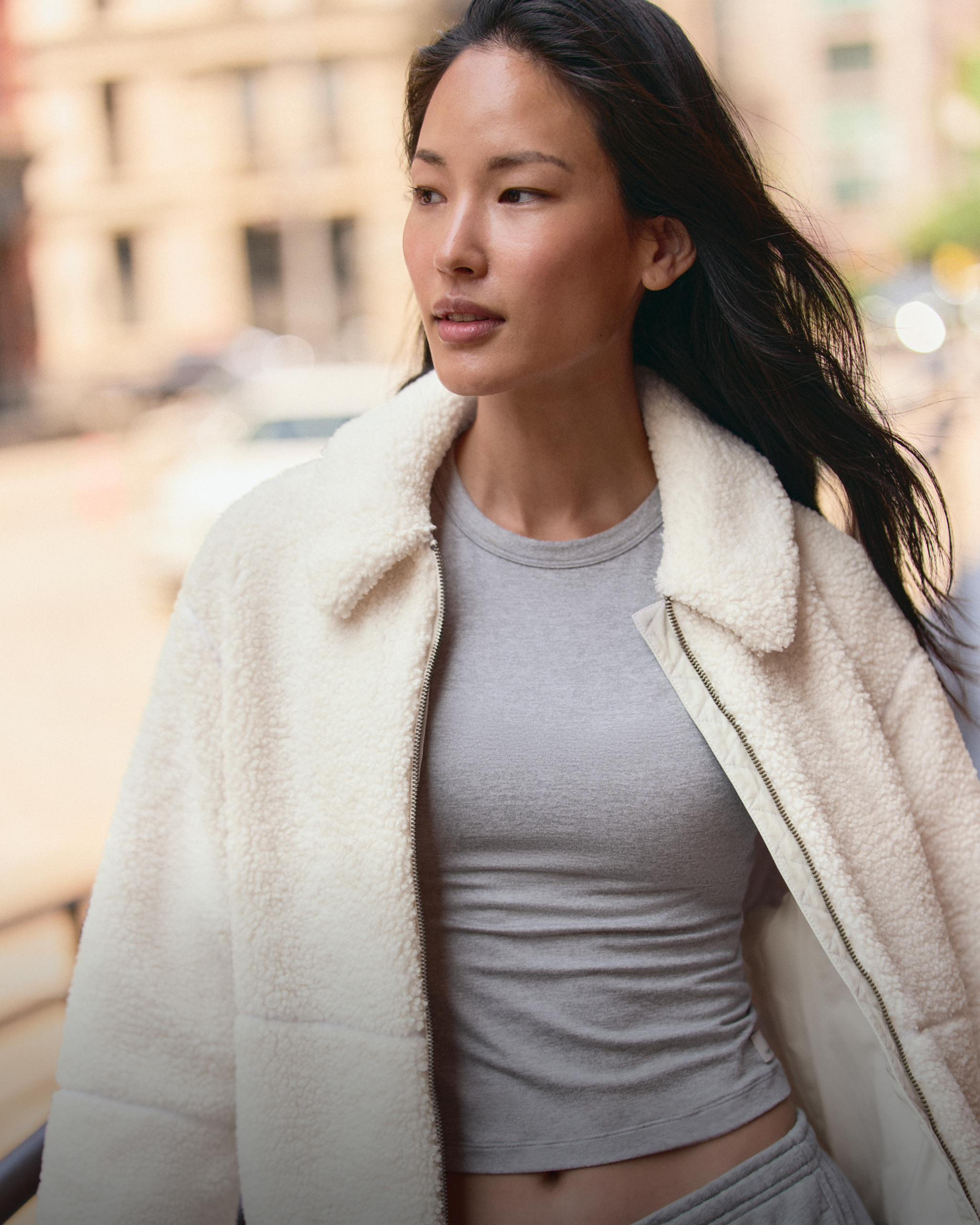 woman wearing lou jacket