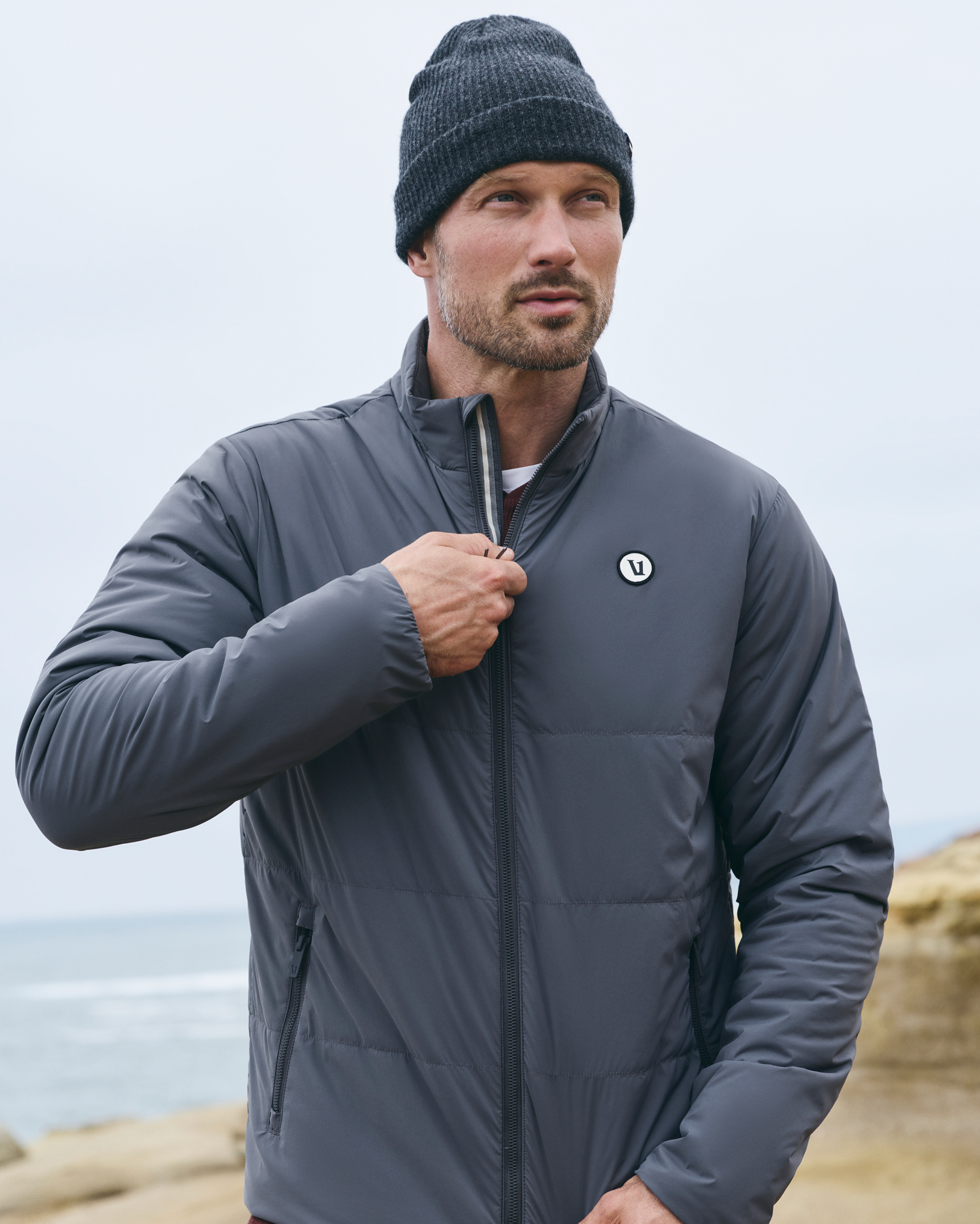 man wearing vuori echo jacket