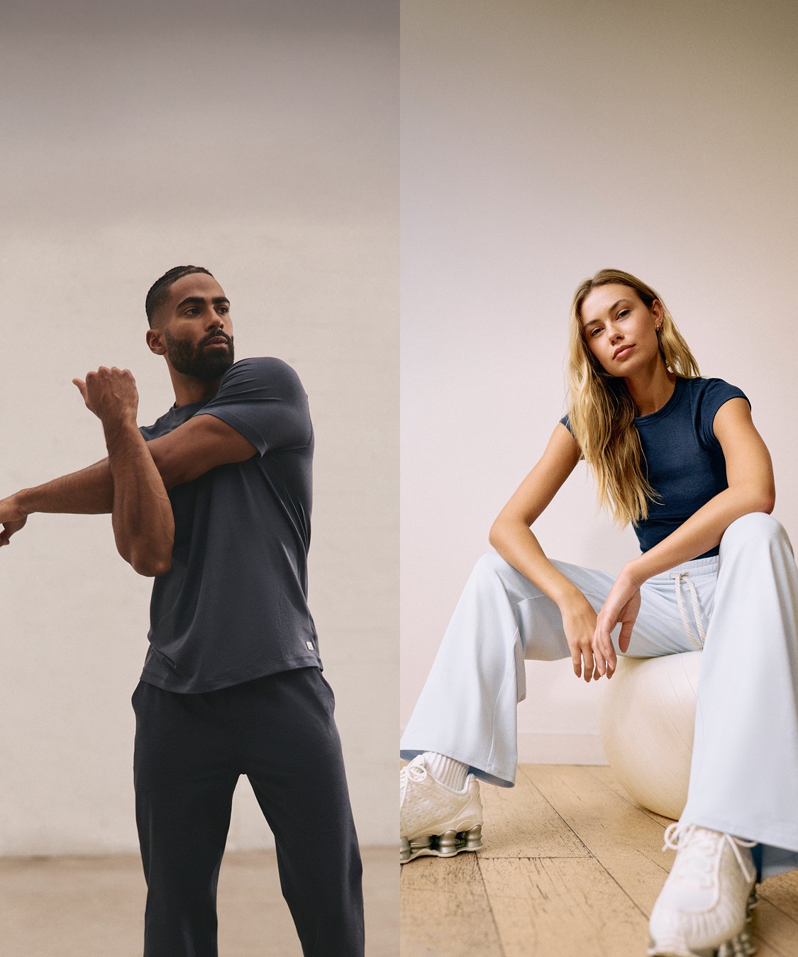 man and woman in vuori clothing