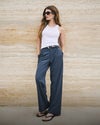 woman wearing pinstripe pant