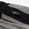 close up of zipper on vuori peak short