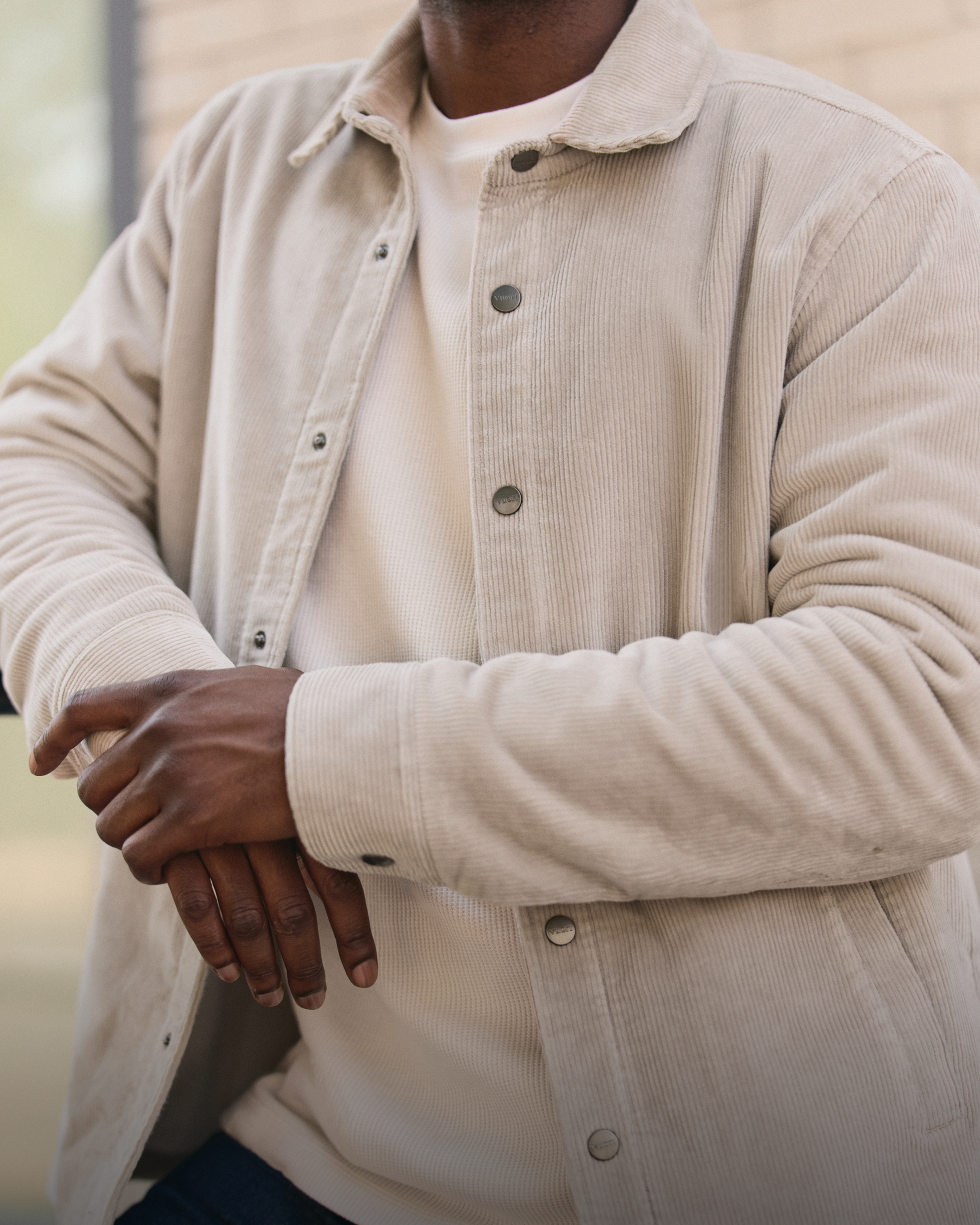 man wearing vuori shirt jacket