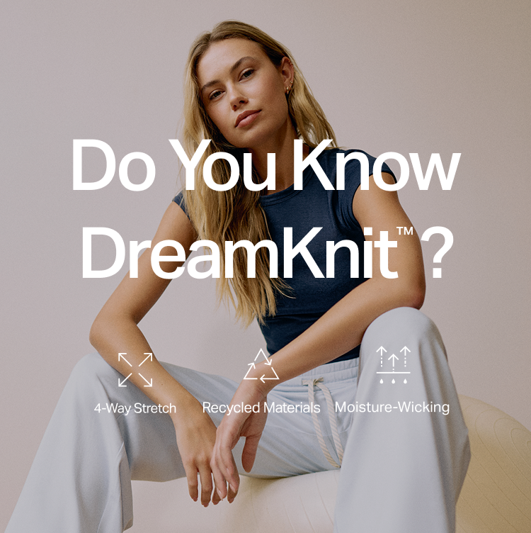 woman wearing vuori dreamknit