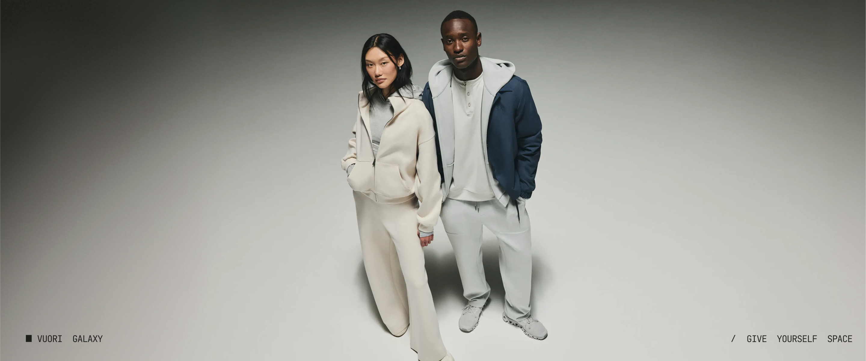 man and woman wearing vuori galaxy