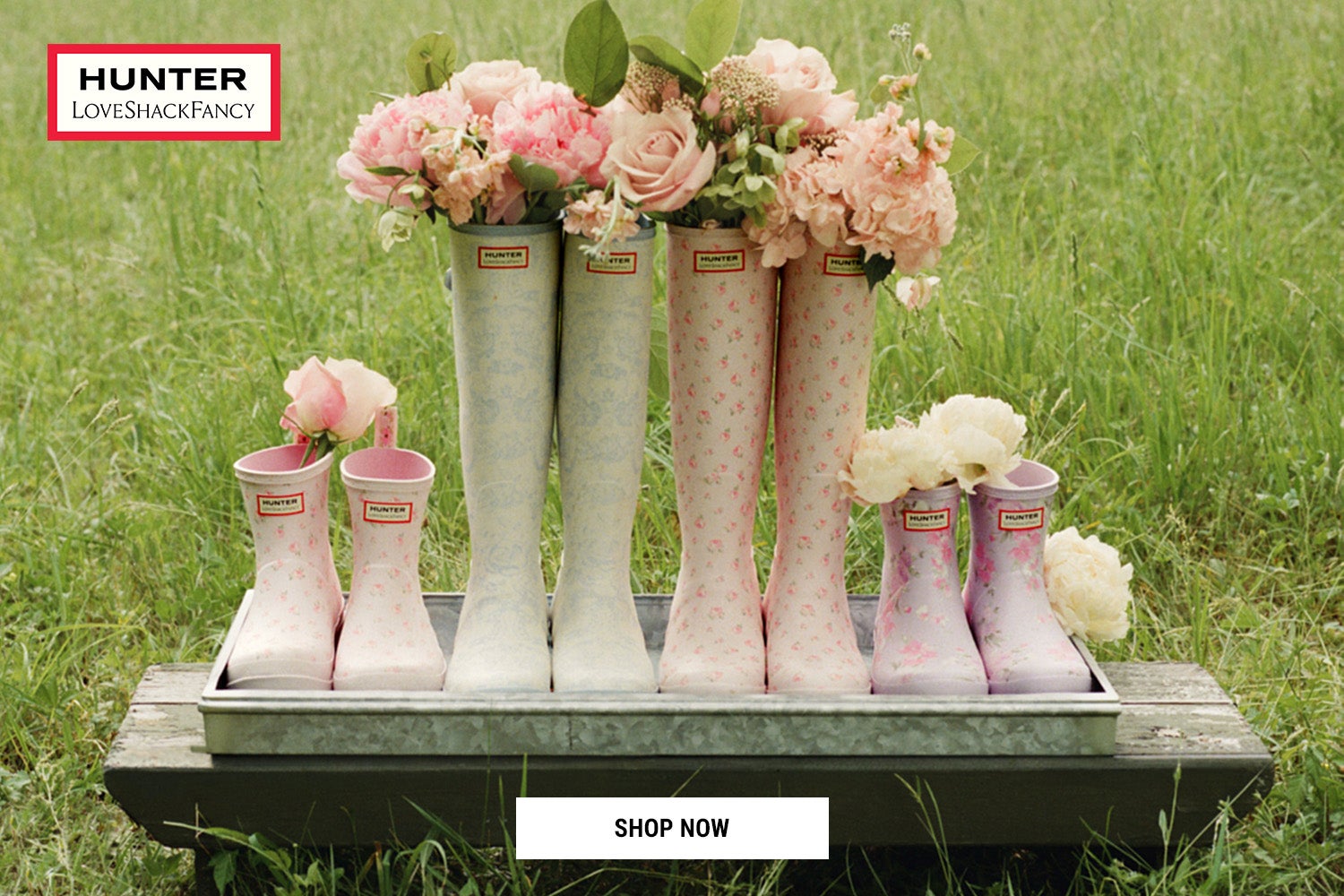 Our limited-edition collection has arrived, bringing LoveShackFancy’s signature florals to iconic Hunter rain boots for women and kids.