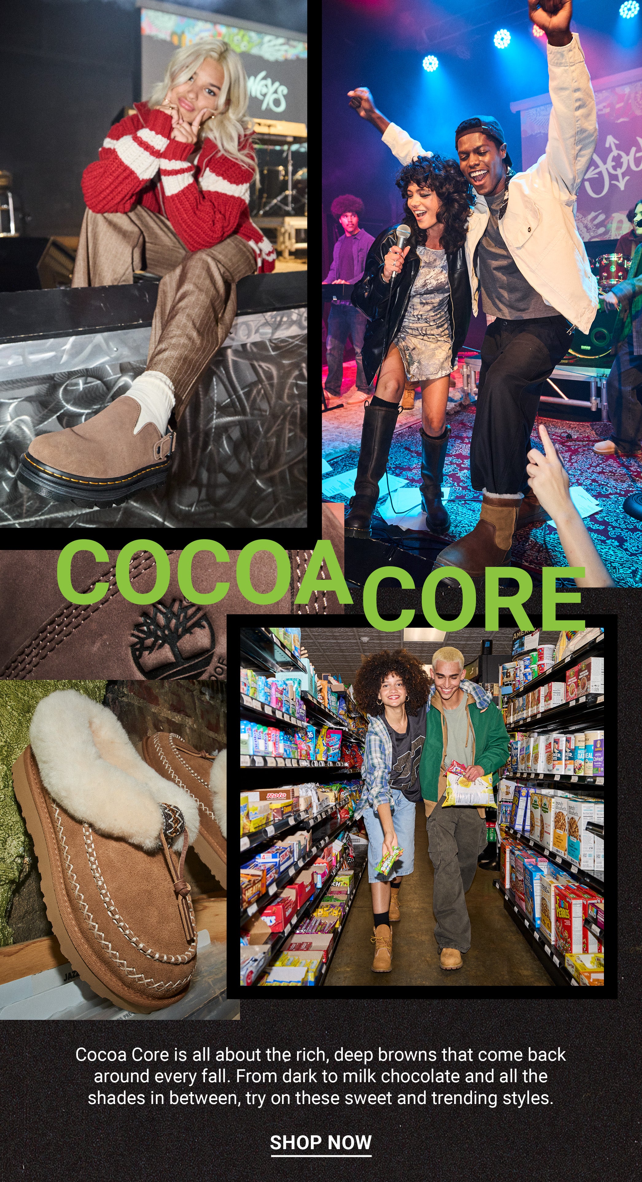 Brown-toned fall footwear styles from the Cocoa Core collection