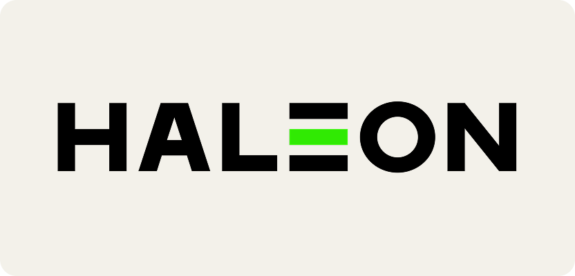 Haleon healthcare company wordmark logo with green accent