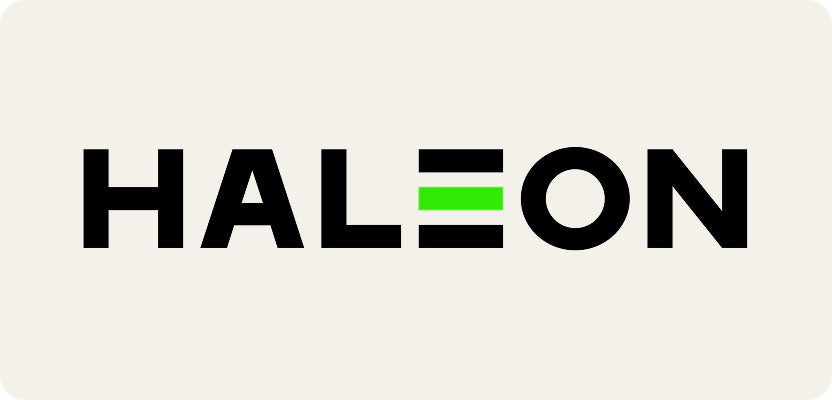 Haleon healthcare company wordmark logo with green accent