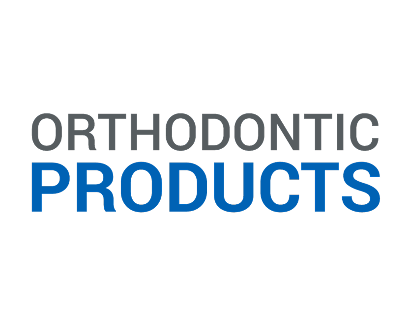 Orthodontic Products logo in gray and blue text on a light background