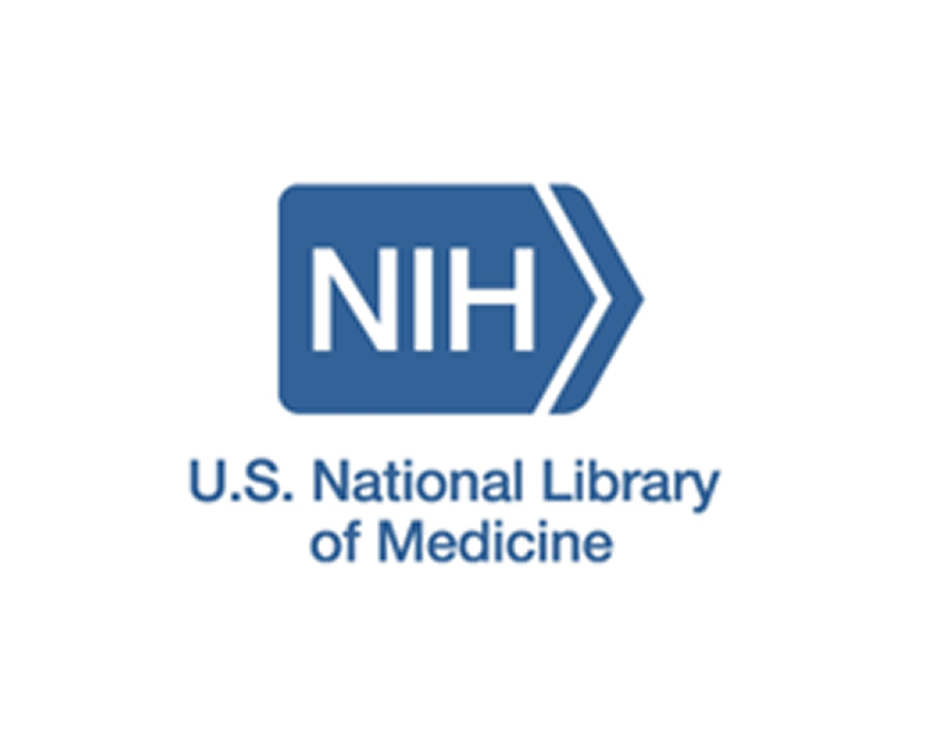 NIH U.S. National Library of Medicine logo in blue text and icon on a light background
