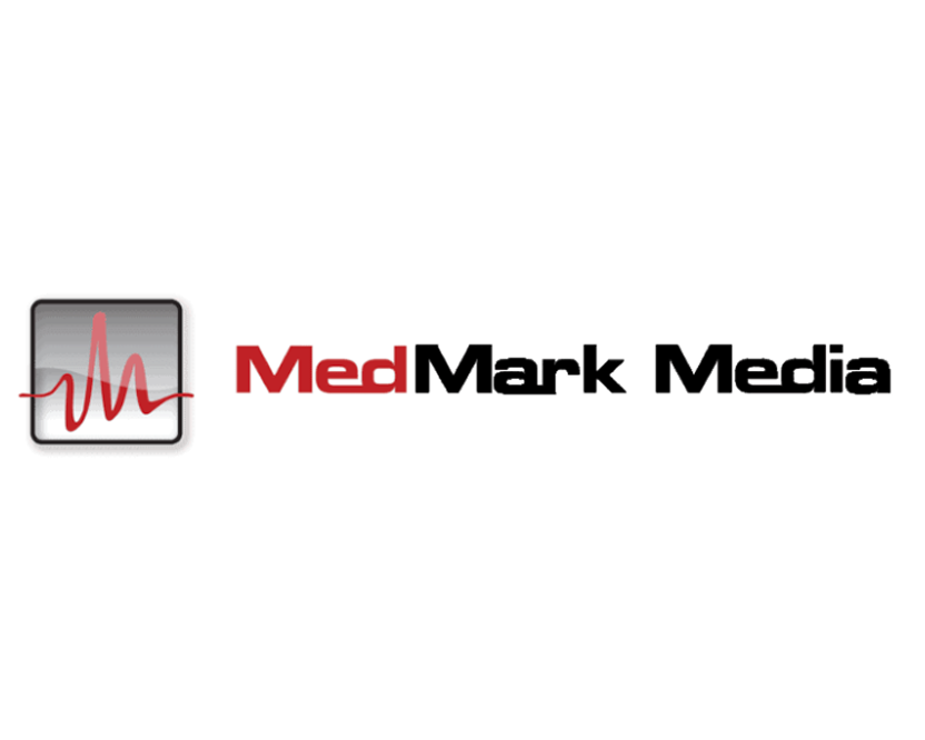 MedMark Media logo with red and black text and waveform icon on a light background