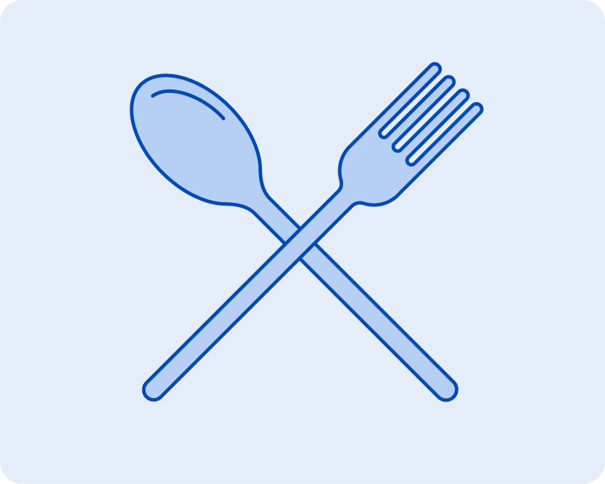 alt text: Illustration of a crossed spoon and fork, representing tips for eating and chewing with new dentures.