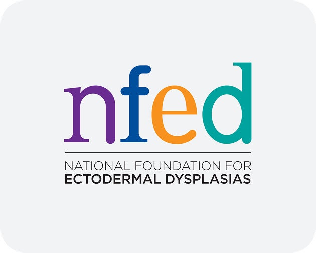 A logo which reads "nfed national foundation for ectodermal dysplasias" against a gray background