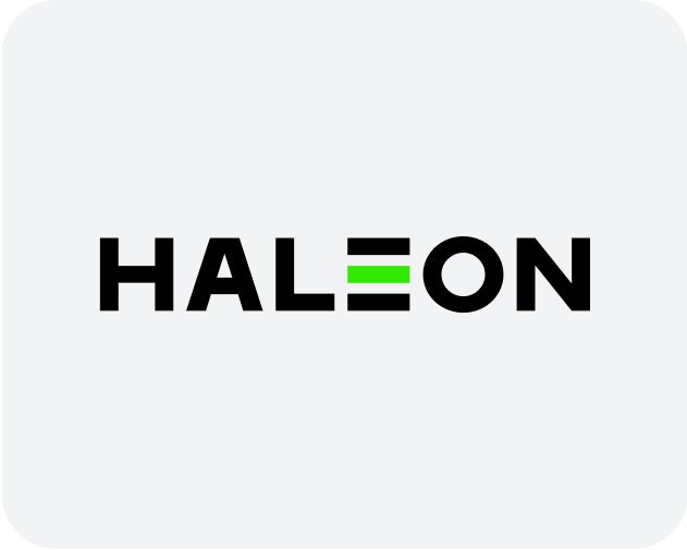 The haleon logo is black and green on a white background