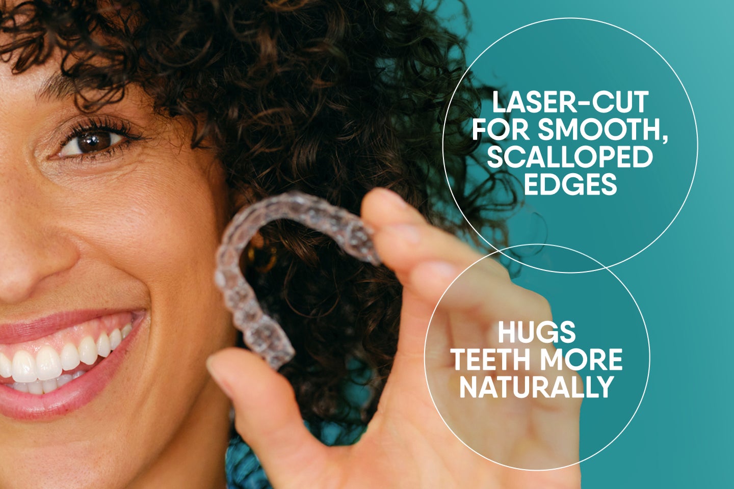 Motto clear aligner with laser-cut edges designed for durable, flexible, and comfortable orthodontic treatment.