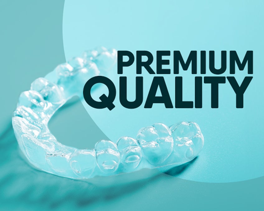 Close-up of clear aligners highlighting premium quality materials for comfortable, nearly invisible teeth straightening with Motto