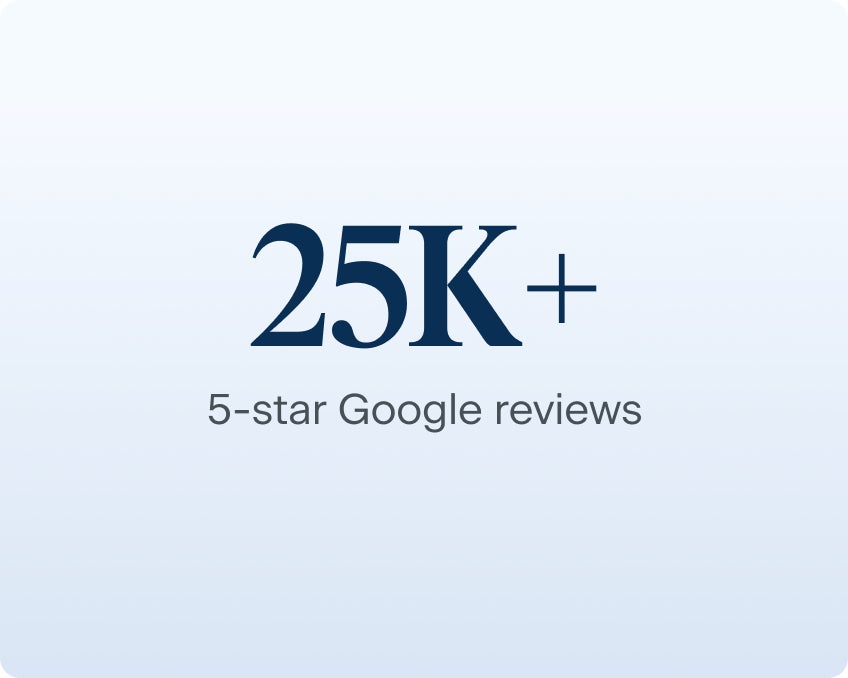 An image showcasing over 25,000 ClearChoice 5-star reviews from satisfied patients.