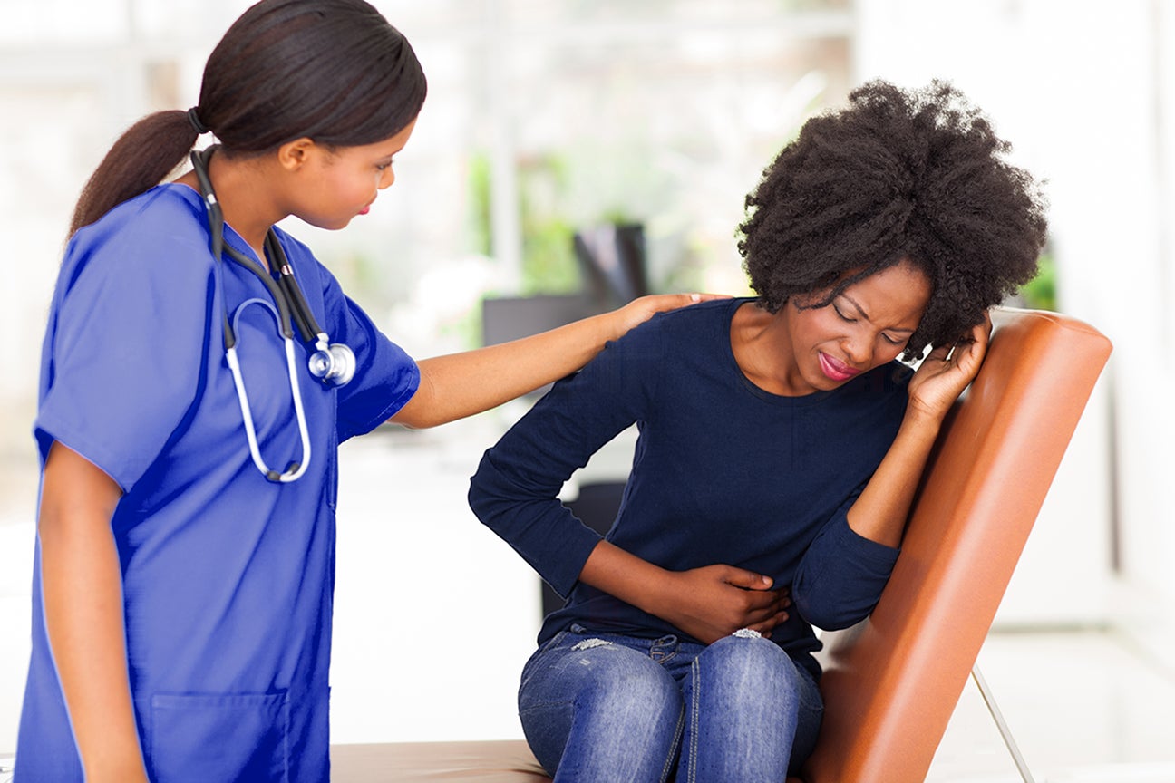 A provider meets a patient who is experiencing stomach pain.