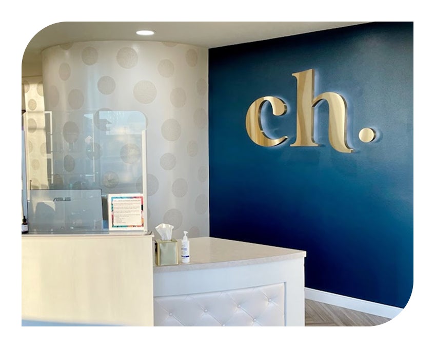 Receptionist desk at Chapter Aesthetic studio in Fargo, ND